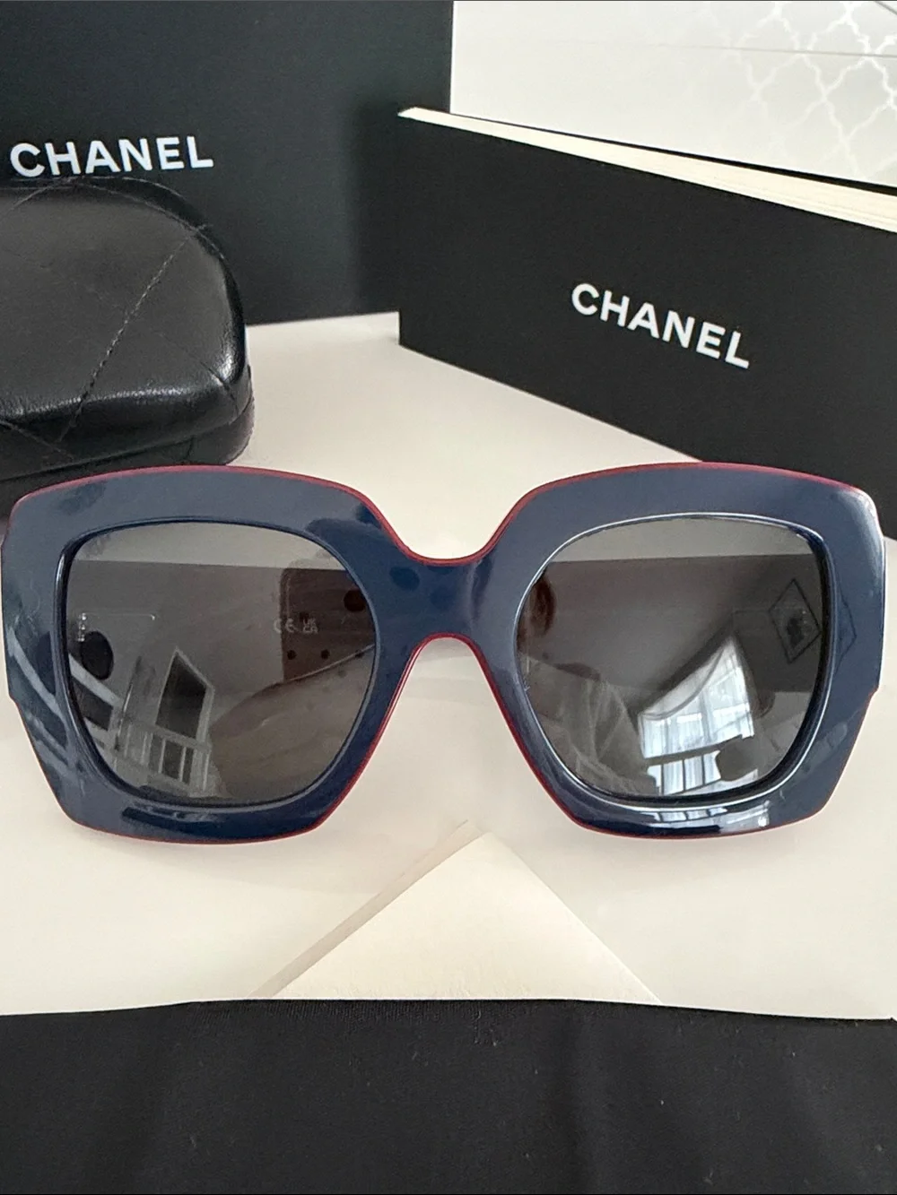 CHANEL Women's Blue & Red Oversized Sunglasses